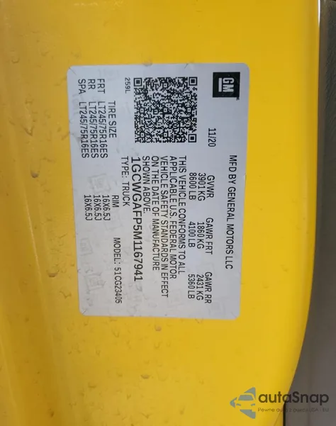 2021 Chevrolet Express G2500 from USA, damaged, VIN 1GCWGAFP5M1167941